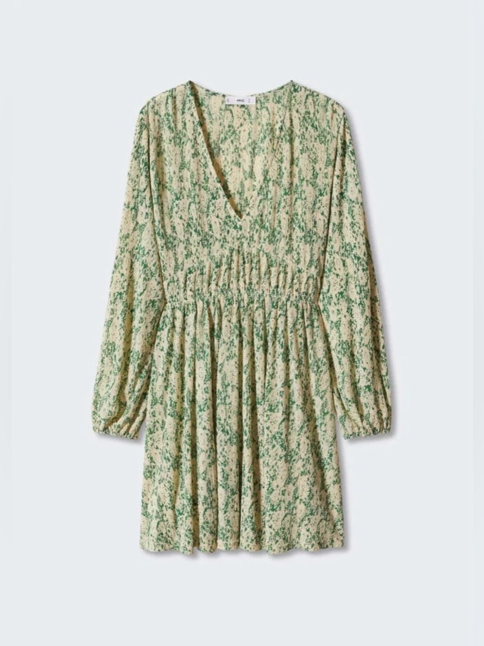 Mango MNG Mini Dress Womens Green Cream NWOT Flowy Floral Long Sleeve 6 - Picture 4 of 9